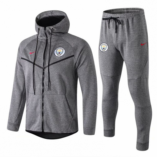 Manchester City 17/18 Grey Hoodie Jacket Tracksuits With Pants
